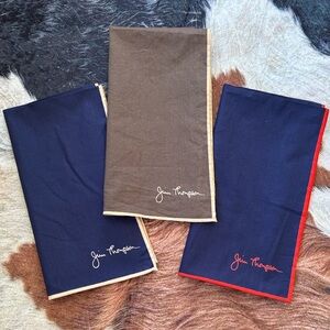 Set of 3 Jim Thompson Vintage Silk Pocket Square Handkerchief Navy Blue Brown